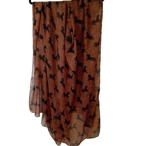 Brown Horse Print Semi Sheer Lightweight Large Square Scarf Accessory Warp‎